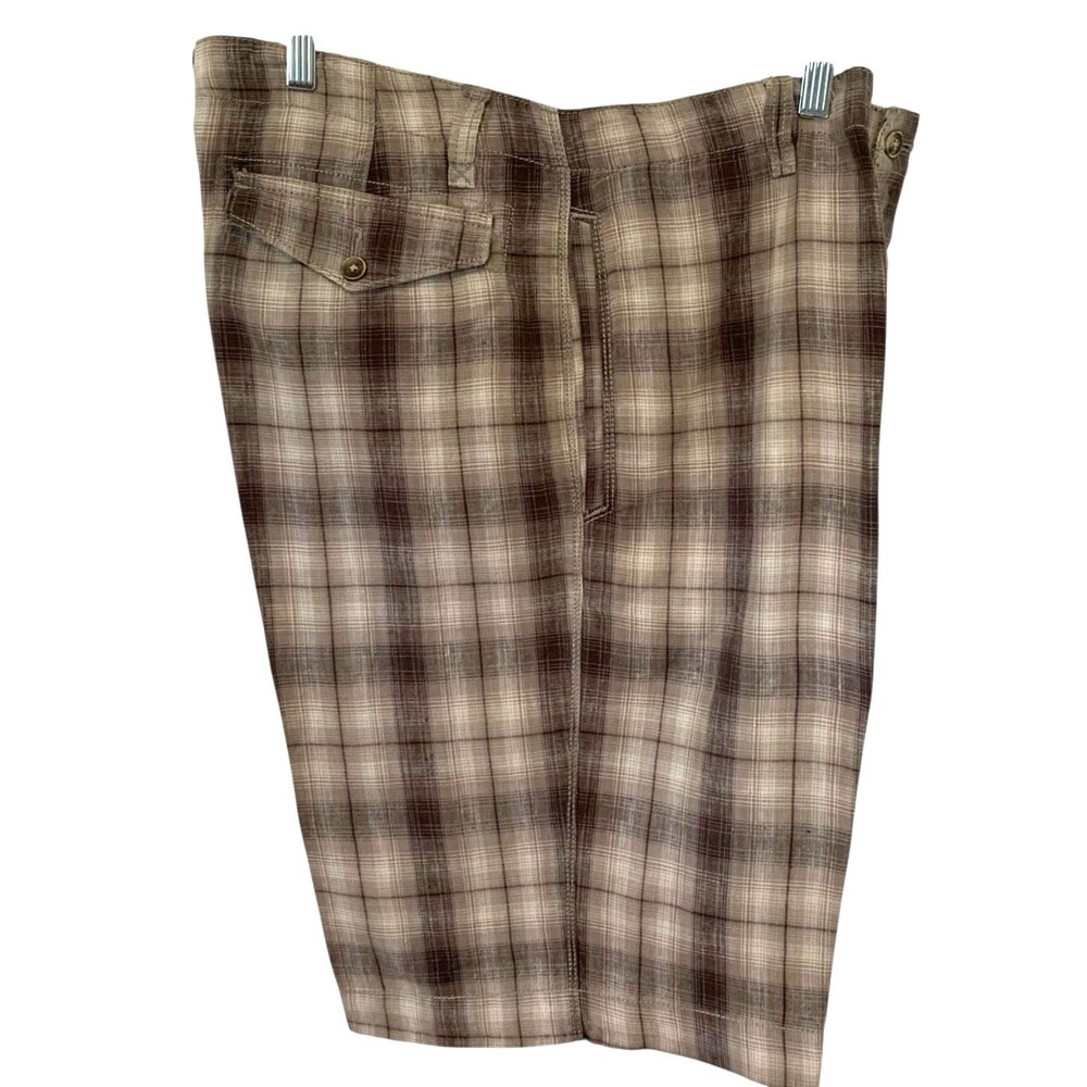 Caribbean Shorts Mens 100% Linen 36W 22L Brown Plaid Golf Preppy Resort